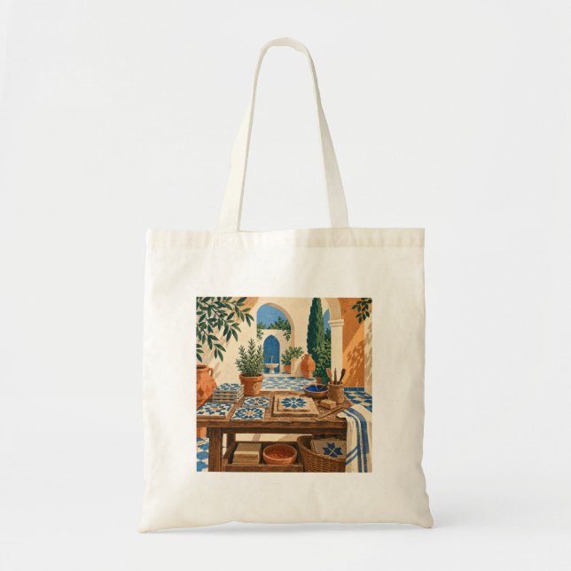 Tote Bolsa de Lona Azul Turquesa Tilemaker Pátio (Frente)