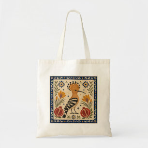 Tote Bolsa de Lona com Estampa de Poupa-Safrã-Romã