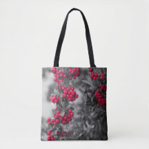 Bolsa de lona com frutos de Pyracantha