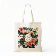 Bolsa de Lona com Monograma Floral Tropical Elegan