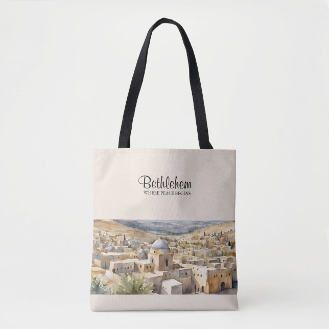 Tote Bolsa de Lona com Pintura aquarela de Belém - Onde (Frente)