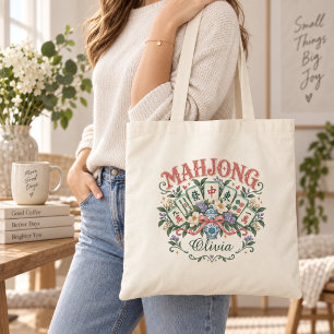 Tote Bolsa de Mahjong Floral Personalizada com Nome