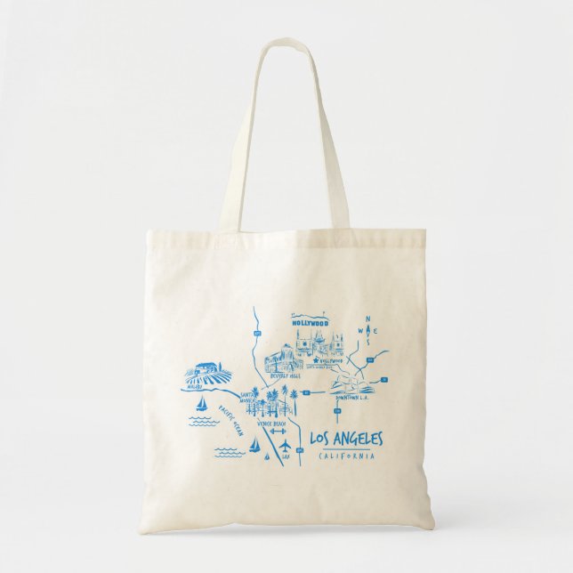 Tote Bolsa de Mapa Ilustrado de Los Angeles California (Frente)