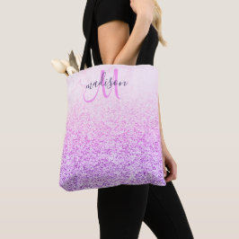 Tote Bolsa de Mármore Rosa Monograma e Roxo
