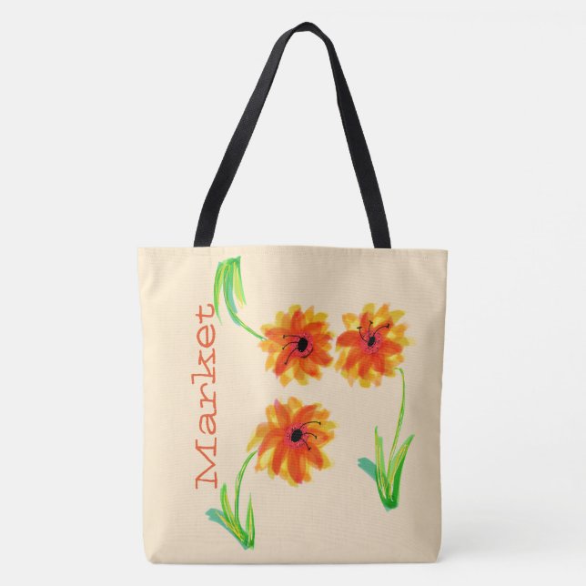 Tote Bolsa de Mercado de Tecido Floral (Frente)