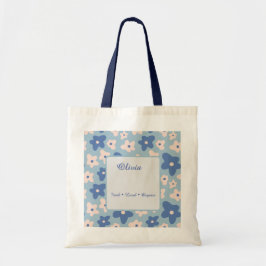 Tote Bolsa de Mercado Floral Azul Personalizada