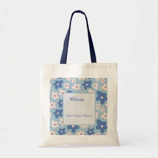 Tote Bolsa de Mercado Floral Azul Personalizada