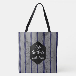 Tote Bolsa de moda Cinza azul acende o mundo com amor
