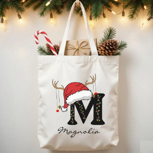 Tote Bolsa de Monograma de Alfabeto de Natal Personaliz