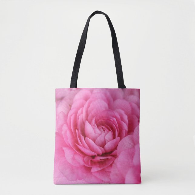 Tote Bolsa de Monograma de Fotografia com Flor Rosa (Frente)