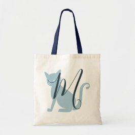 Tote Bolsa de Monograma de Gato Azul