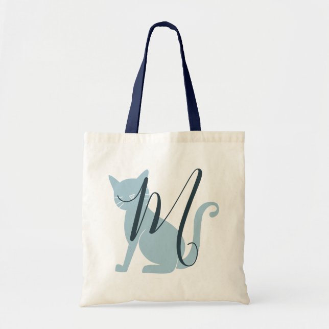 Tote Bolsa de Monograma de Gato Azul (Frente)