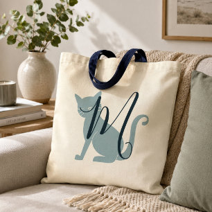 Tote Bolsa de Monograma de Gato Azul