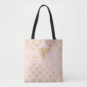 Tote Bolsa de Monograma Elegante Damask Rosa