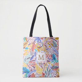 Tote Bolsa de Monograma Tropical Floral amarela e laran