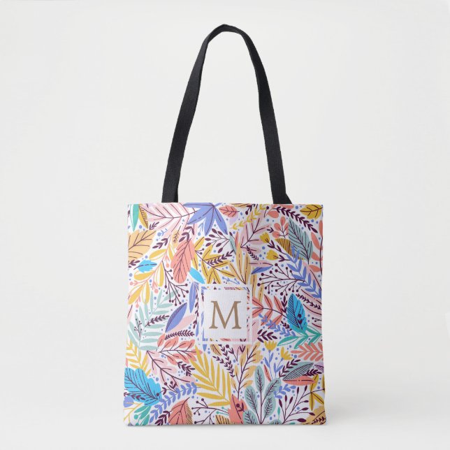 Tote Bolsa de Monograma Tropical Floral amarela e laran (Frente)