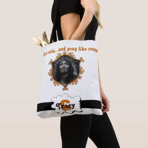 Tote Bolsa de monogramas Jesus Mantenha a calma e reze