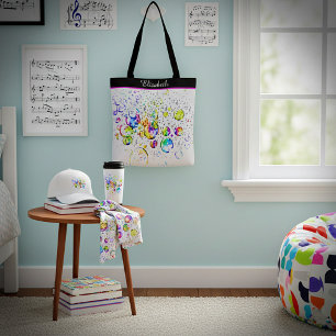 Tote Bolsa de música e bolhas coloridas personalizadas