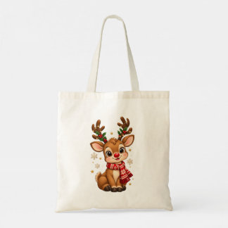 Tote Bolsa de Natal Adorável com Rena Bebê e Cachecol V