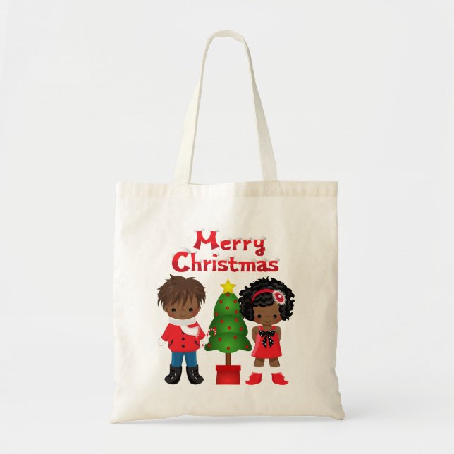 Tote Bolsa de Natal com Crianças Africanas Americanas (Frente)