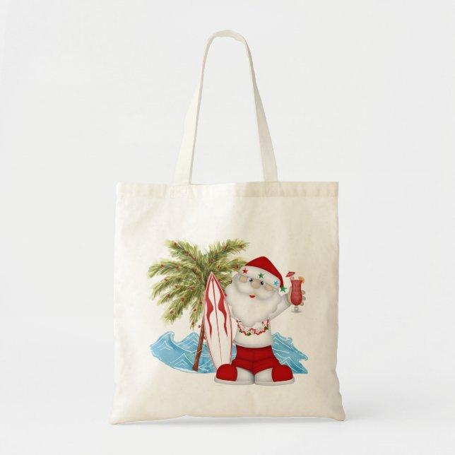 Tote Bolsa de Natal com Papais noeis Tropicais e Consel (Frente)