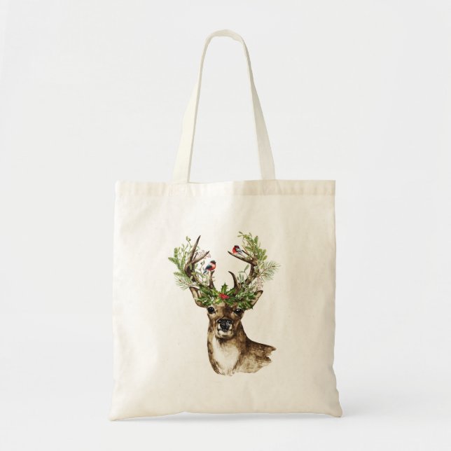 Tote Bolsa de Natal com Veado de Natal (Frente)