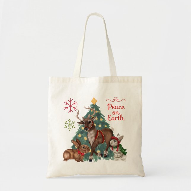 Tote Bolsa de Natal com Woodland ANimals (Frente)