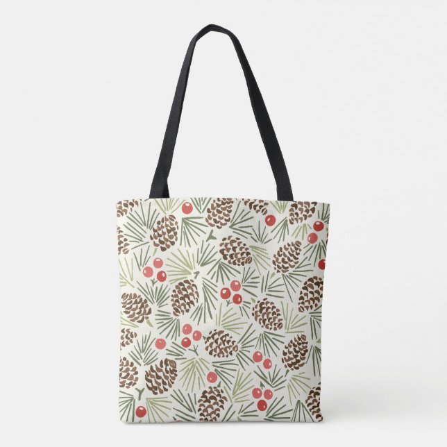 Tote Bolsa de Natal de Pinecones (Verso)