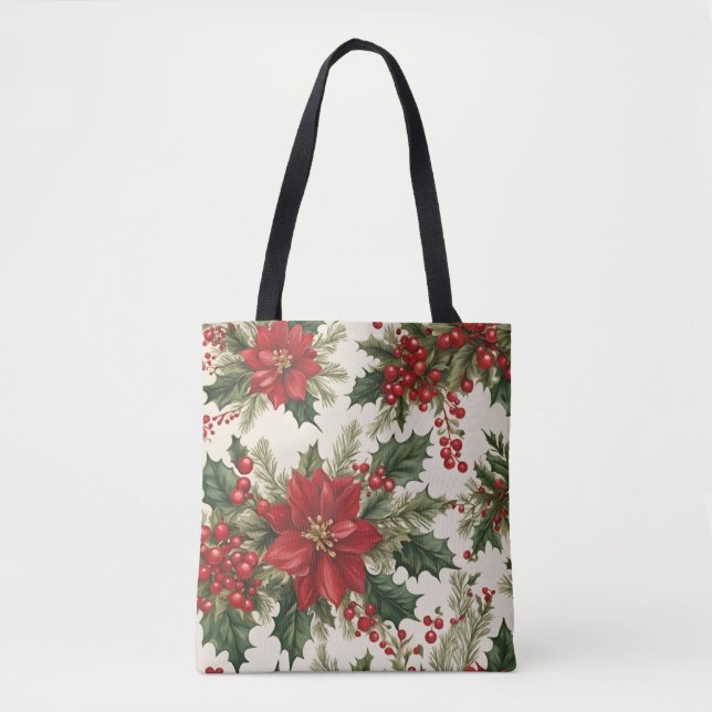 Tote Bolsa de Natal Holly & Red Berries (Frente)