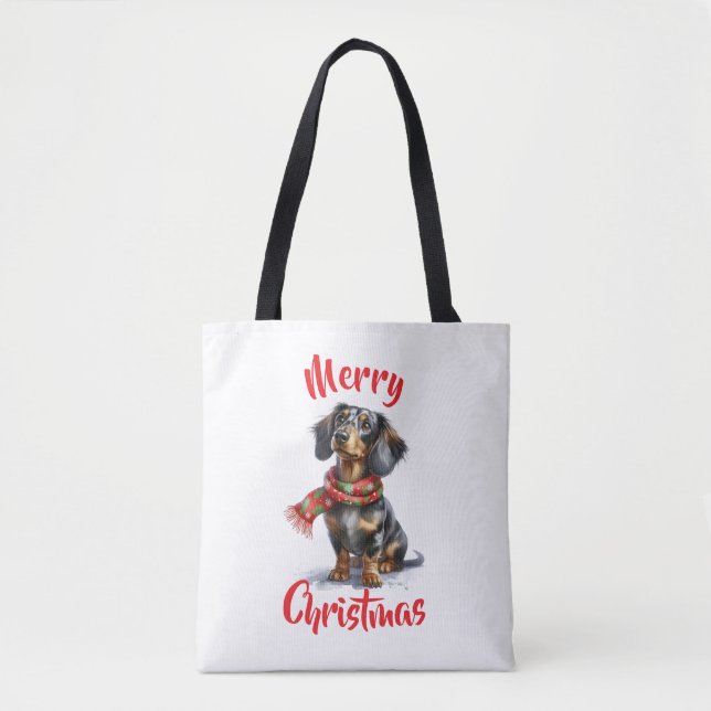 Tote Bolsa de Natal Merry Dachshund (Frente)