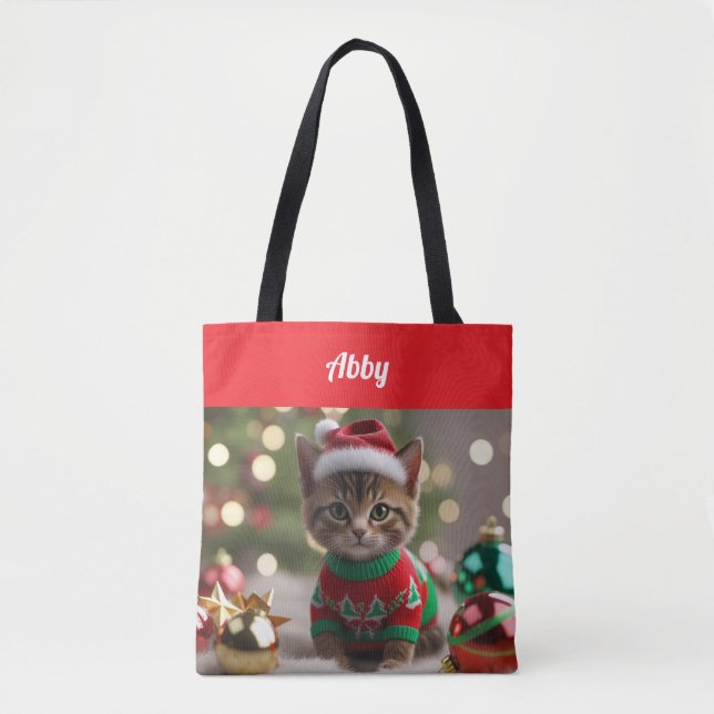 Tote Bolsa de Natal Personalizado para Gato Abissino Ba (Frente)