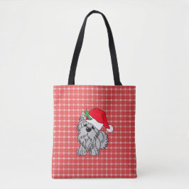Tote Bolsa de Natal Xadrez Vermelho do Cachorro
