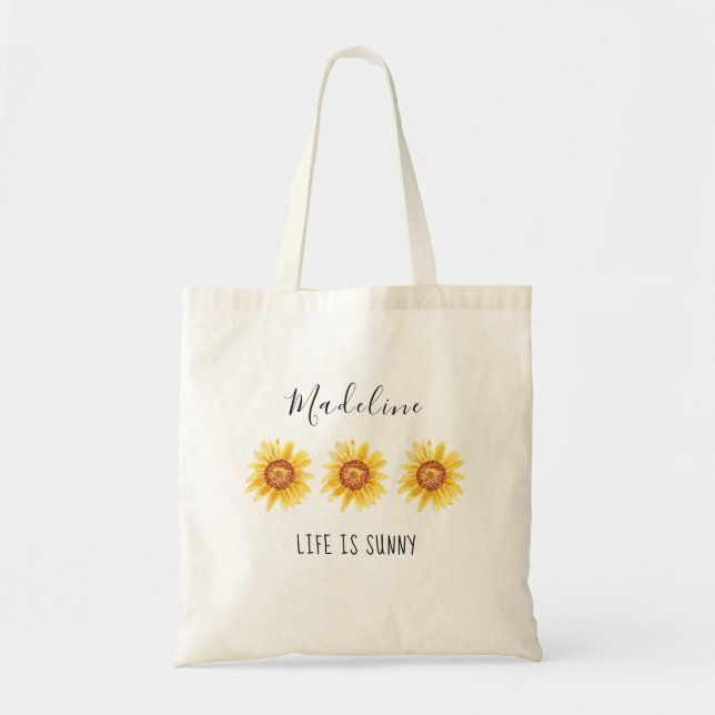 Tote Bolsa de Nome Personalizado Flor de Girassol Simpl (Frente)