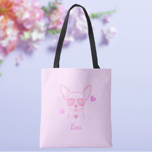 Tote Bolsa de nome personalizado Pastel Pink Chihuahua