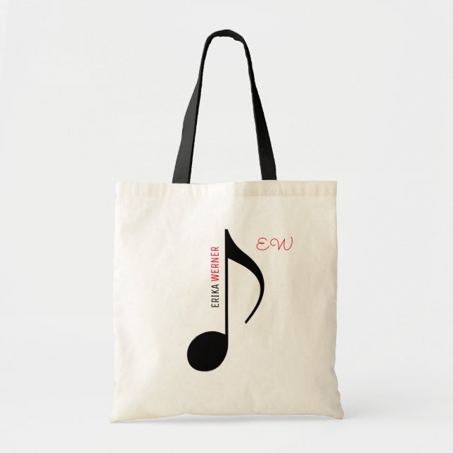Tote bolsa de nota musical com seu próprio nome nele (Frente)