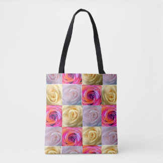 Tote Bolsa de ombro com grade de fotos de rosas colorid