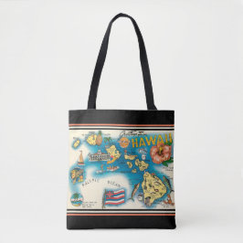Tote Bolsa de ombro com mapa havaiano preto elegante