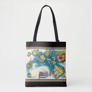 Tote Bolsa de ombro com mapa havaiano preto elegante