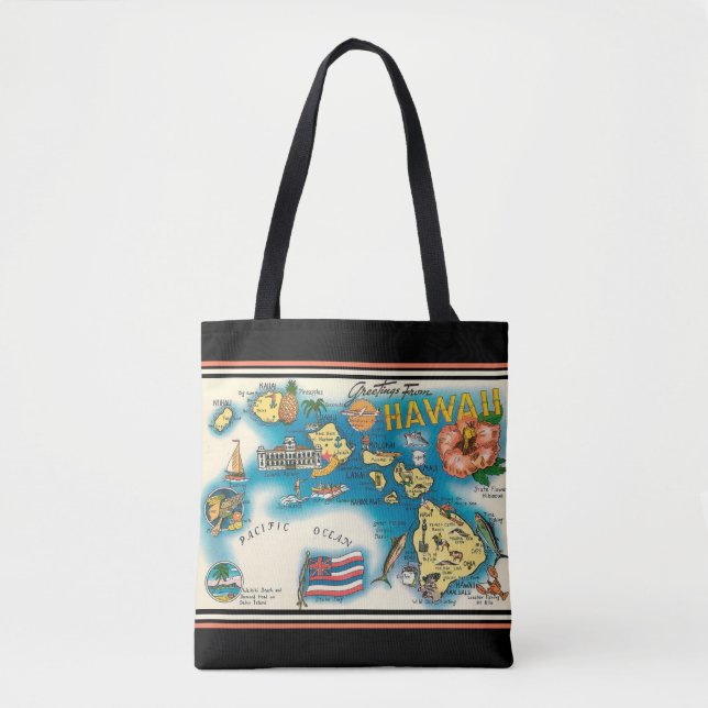 Tote Bolsa de ombro com mapa havaiano preto elegante (Frente)