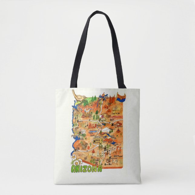 Tote Bolsa de ombro com mapa ilustrado colorido do Ariz (Frente)