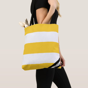Tote Bolsa de Ombro em Tecido - Amarelo e Branco