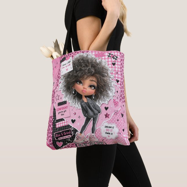 Tote Bolsa de ombro estética com colagem de boneca rosa (Close Up)