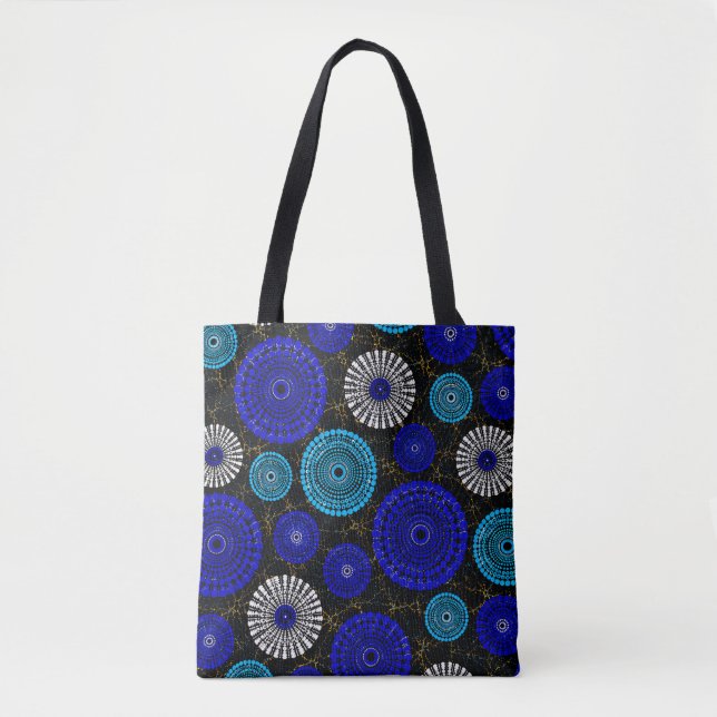 Tote Bolsa de Ombro Geométrica com Explosão Solar Azul  (Frente)