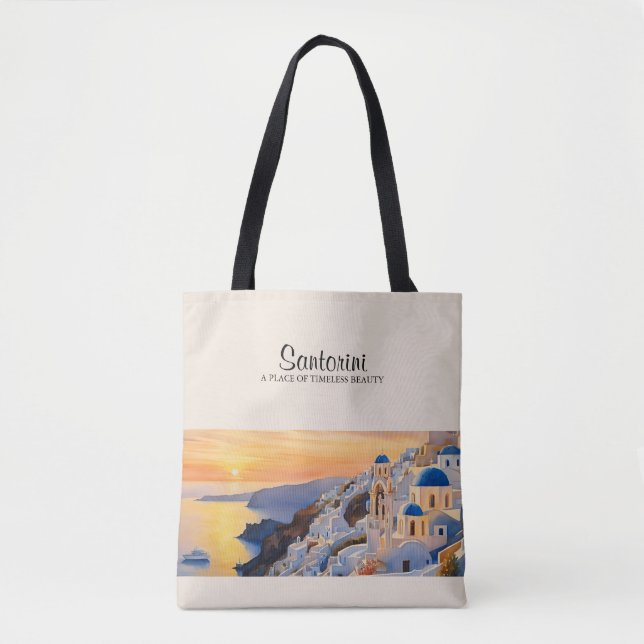 Tote Bolsa de Ombro Santorini Aquarela (Frente)