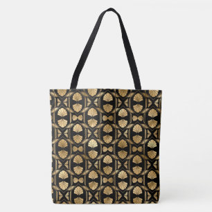 Tote Bolsa de Ombros Grandes e Dourados com Deco de Art