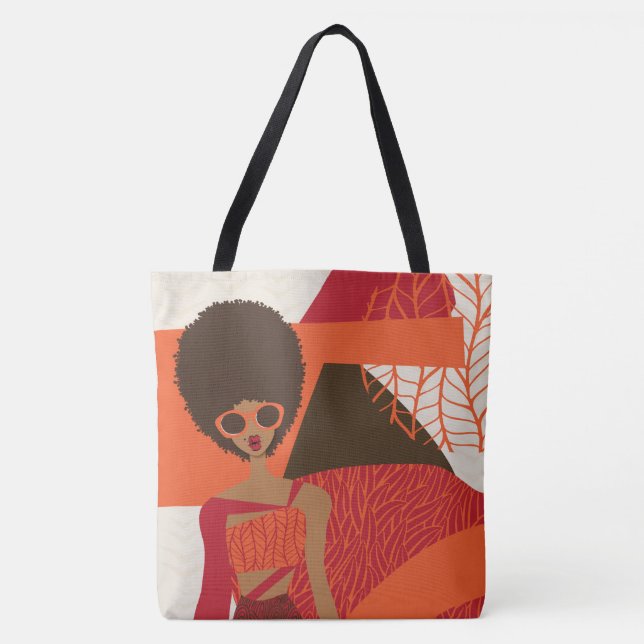 Tote Bolsa de Ombros laranja, vermelho e castanho (Frente)