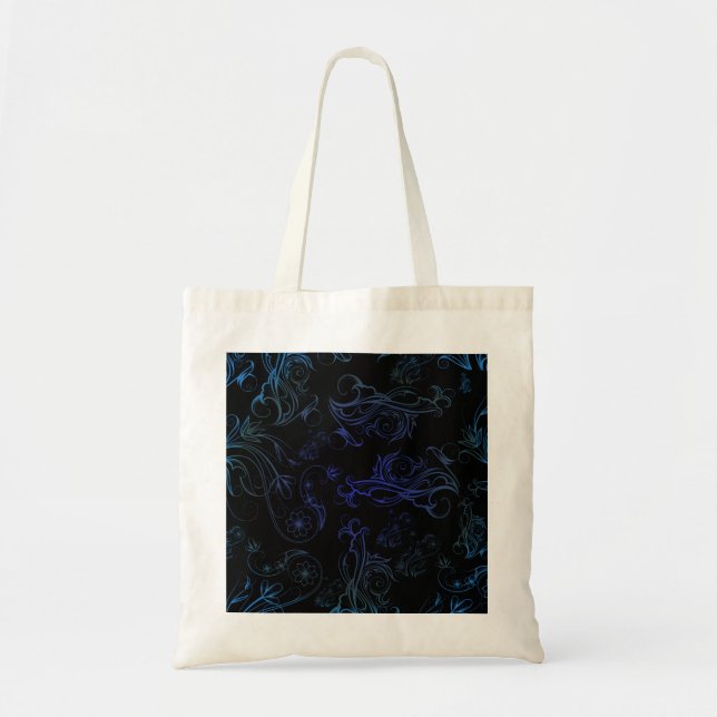 Tote Bolsa de Orçamento Azul Floral (Frente)