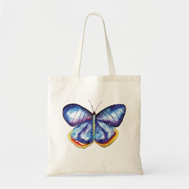 Tote Bolsa de Orçamento de Arte de Borboleta Azul (Frente)