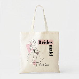 Tote Bolsa de orçamento de Nome de Bridesmaid Rosa de N