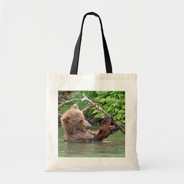 Tote Bolsa de orçamento do filhote de urso-pardo (Frente)